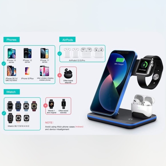 3 in 1 Wireless Charger,Fast Wireless Charging Station for iPhone14 13 12 11/ - Picture 3 of 8